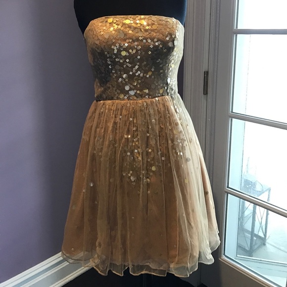 Adrianna Papell Evening Gold Embellished Dress - Picture 1 of 8